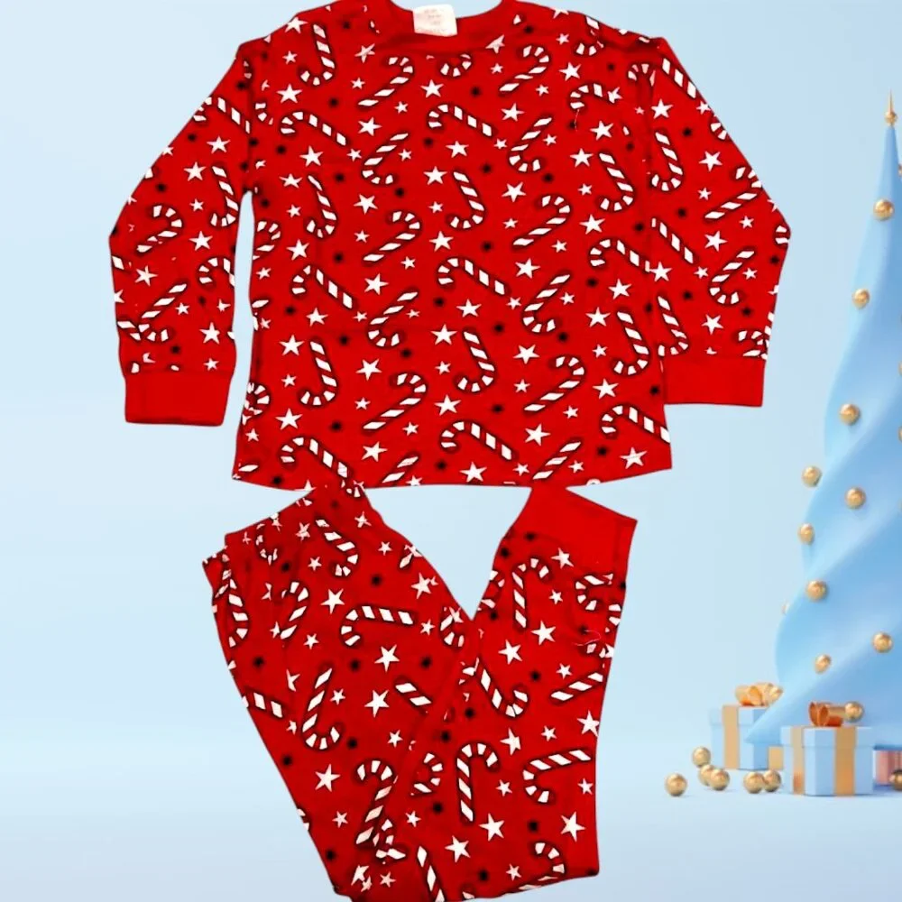 Kids Candy Cane Christmas Pajama Set – Red Long Sleeve Top & Pants
